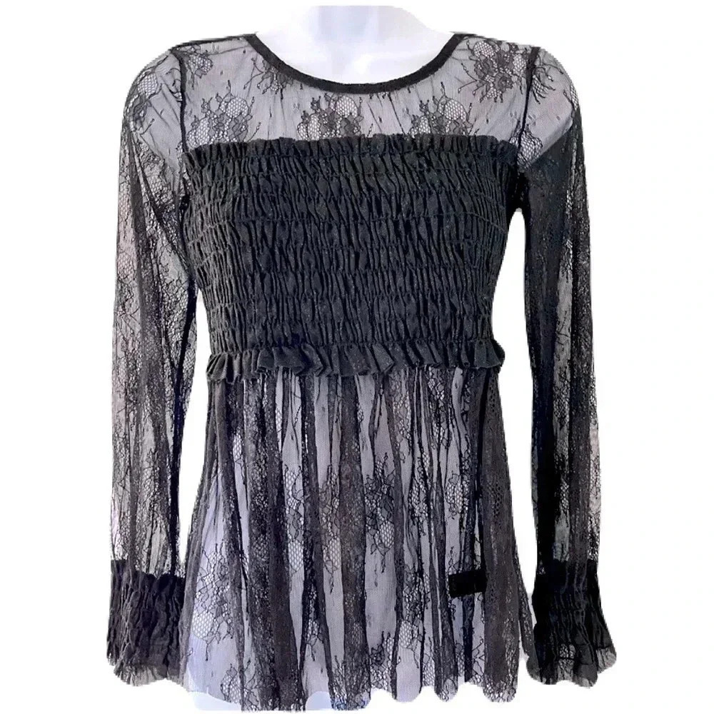 🎖HOST PICK🎖 George/ Black lace blouse/Long sleeve/ Sheer/ Size US XS - Picture 3 of 10